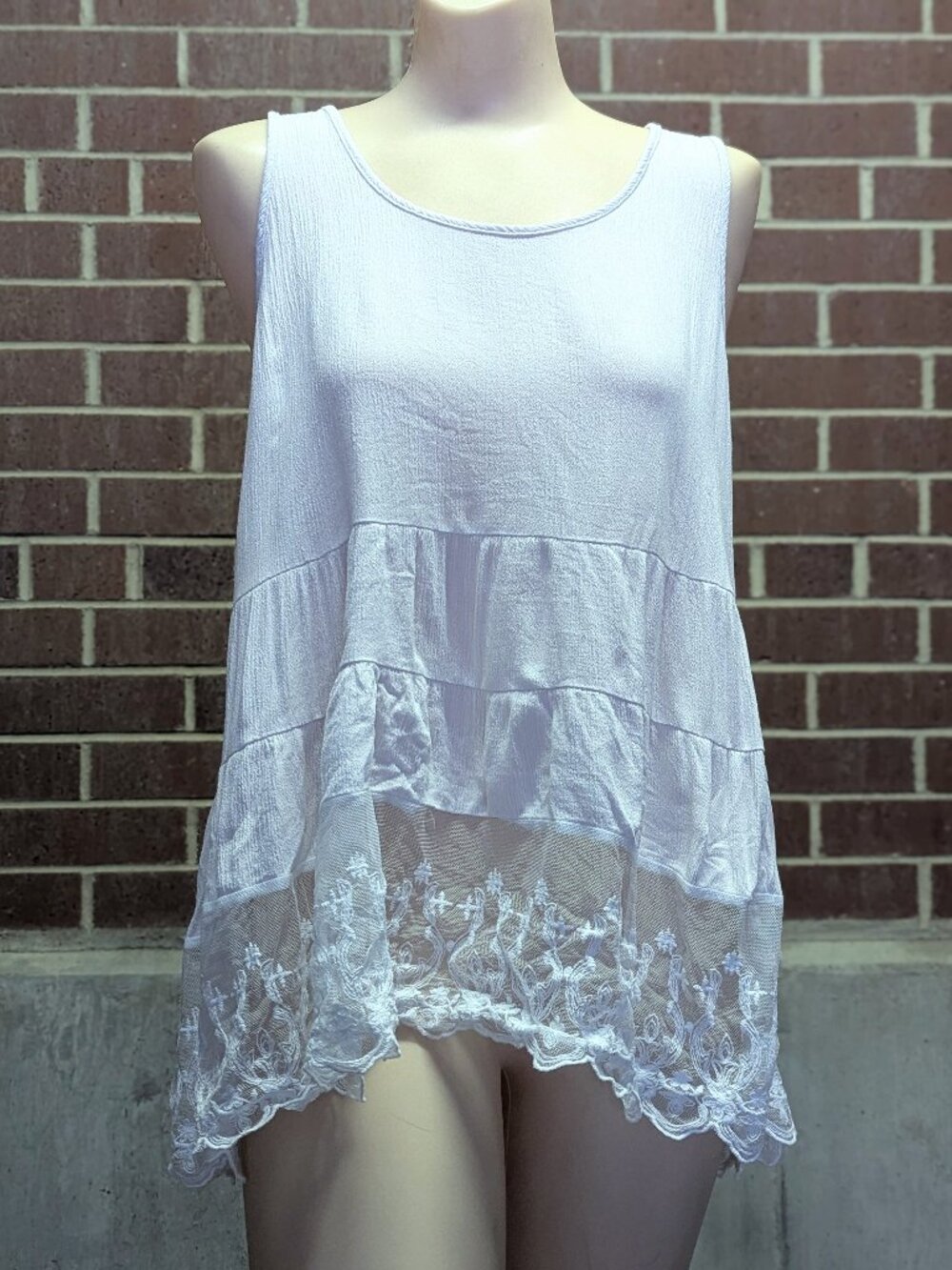 Vintage Wrangler Tiered Lace Edge Tank Top Western Boho Flowy Cream Medium